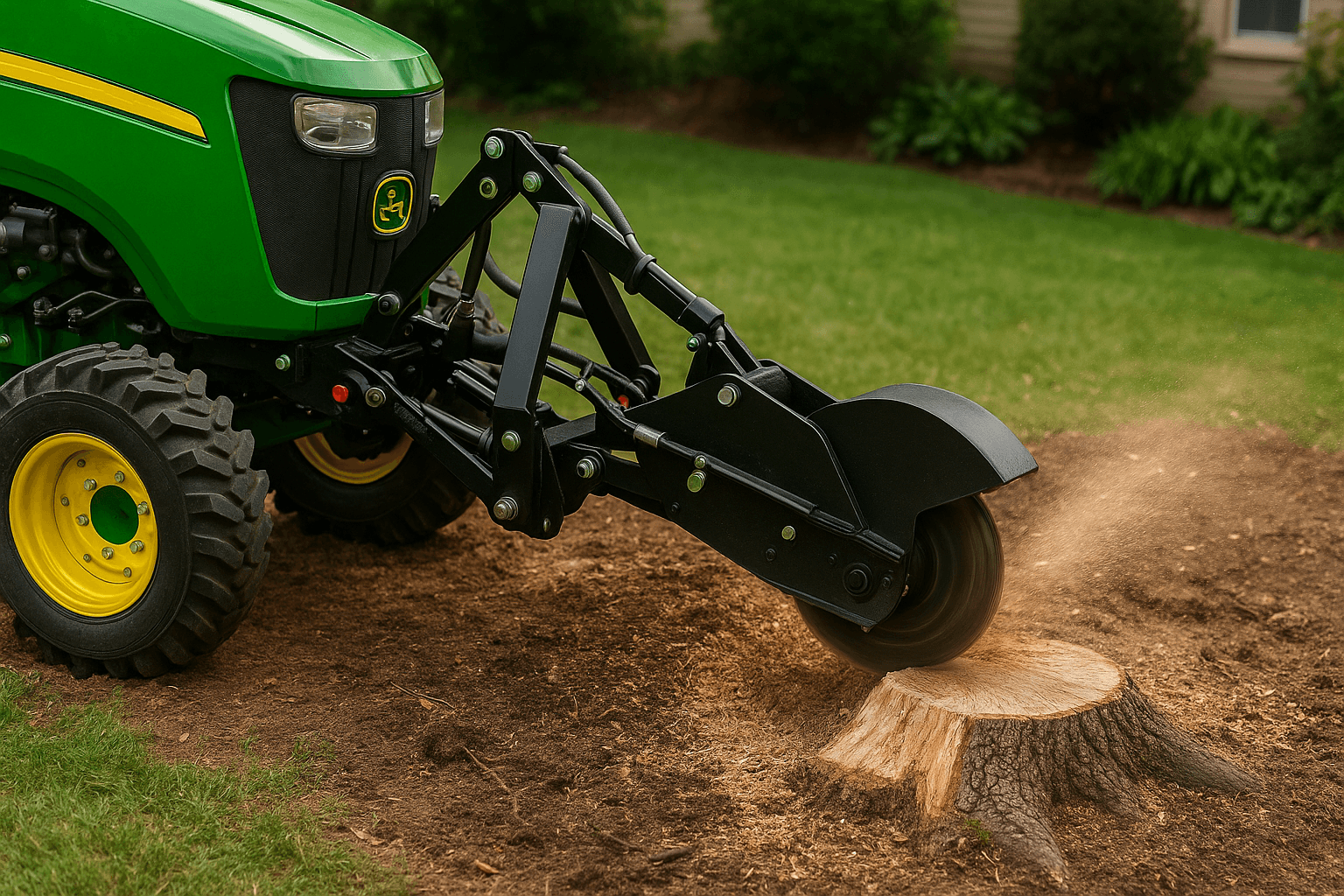 Tree stump being removed from lawn